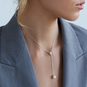Colier argint cu perla naturala alba si cristale DiAmanti SK23484N_W-G (Argint 925‰ 2,7 g.)